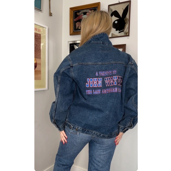 Vintage John Wayne Tribute Medium Wash Denim Jean Jacket • 90s • Cotton - Medium - Picture 6 of 8
